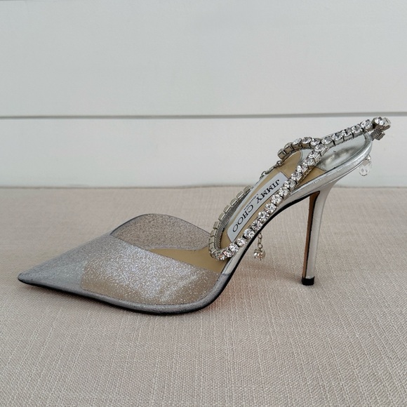 LIKE NEW-Jimmy Choo Saeda 100 Glitter Plexi Pumps with Crystal Embellishment - Picture 9 of 9